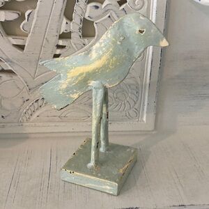 Rustic Blue and Yellow Bird Sculpture